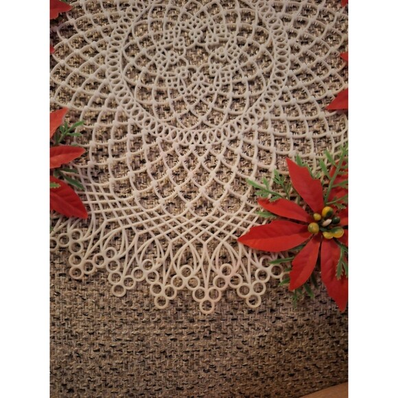 Christmas Plastic Doily Poinsettia Centerpieces 12” White 1950's Vtg LOT OF 2 - Picture 3 of 8